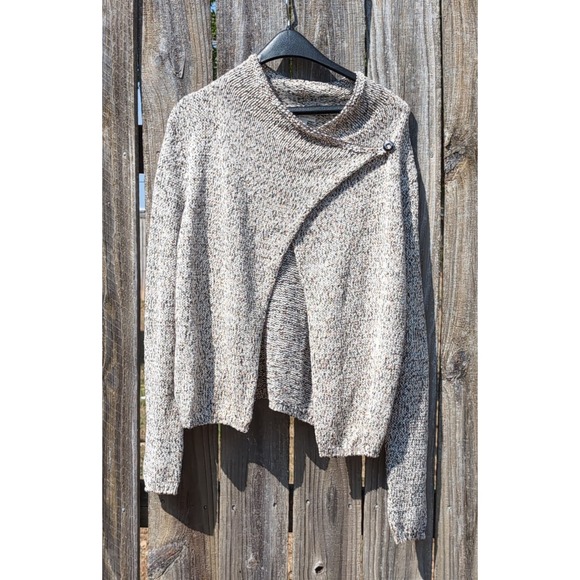 Cato Sweaters - Cato Coffee Date Marled Knit Asymmetrical Crossover Sweater Tan Cream Large